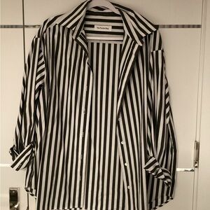 The Frankie Shop Black and White Vertical Stripe Oversized Shirt